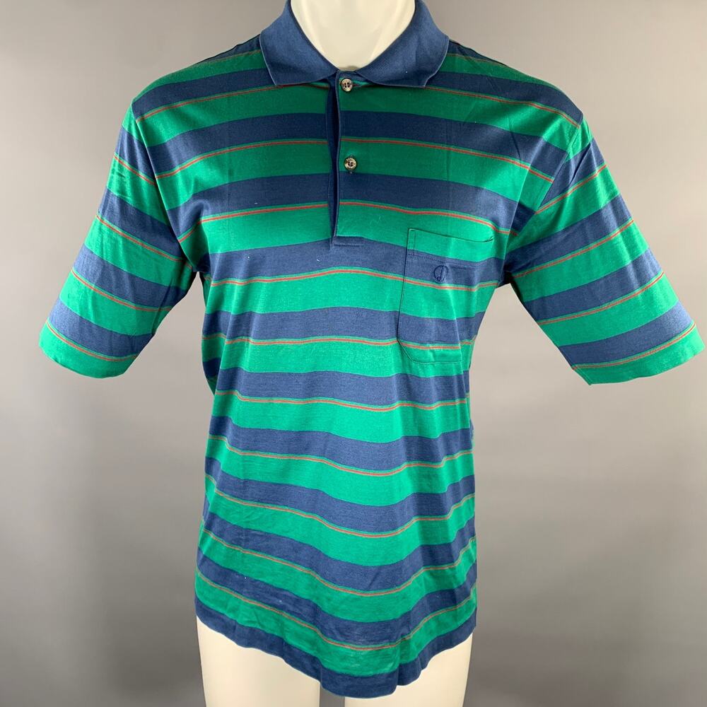 DUNHILL Size M Green Navy Red Stripe Cotton Polo Polo
